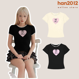 Áo Thun Phối Ren Ôm Body Tay Ngắn Form Baby Tee Nơ Trái Tim Chất Thun Gân Borip Moná - Hearty Coquette