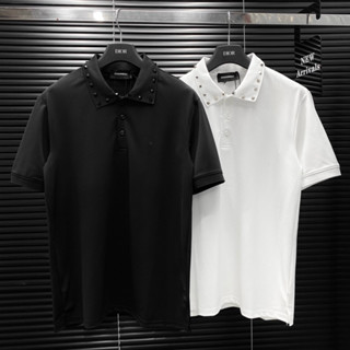 Áo polo nam cổ bẻ VLTN cotton gai cá sấu thân trơn phối tag đá bạc viền cổ dáng đơn giản basic PL129P