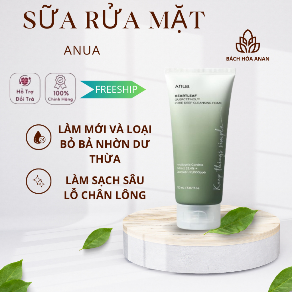 Sữa rửa mặt anua diếp cá, giảm mụn se khít lỗ chân lông,Anua Heartleaf Quercetinol Pore Deep Cleansi
