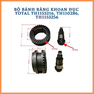 Bộ nhông côn - bánh răng 2 tầng khoan đục total th1153216, th110286, th1153256
