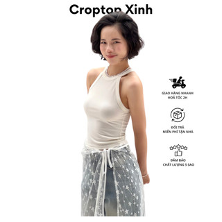Áo yếm cổ tròn Croptop Xinh vải thun tăm lạnh. Áo tanktop cổ tròn dễ mix đồ xinh.