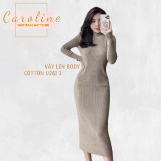 Váy len body CAROLINE FASHION, váy len dài, chất liệu len tăm dệt kim cotton loại 1