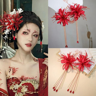 1 kẹp bông hoa bỉ ngạn đỏ cài tóc cổ trang phía sau có kẹp cài