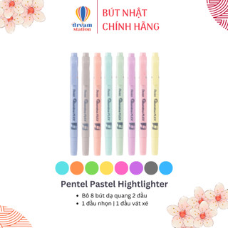 Bộ 8 Bút Dạ Quang 2 Đầu Pentel Màu Pastel Bút Bullet Journal Nhật Bản Pentel Highlighter Nhớ Dòng SLWW11P-8E