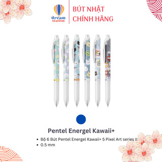Bộ 6 Bút Nhật Bản Pentel Energel Kawaii+ 5 Pixel Art series II I 0.5mm I Viết Mượt, Ký Đẹp, Họa Tiết Dễ Thương