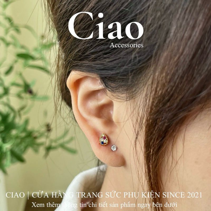 [1 CHIẾC] Khuyên tai/ Bông tai đơn titan không đen gỉ đính đá mã 31 Ciao accessories
