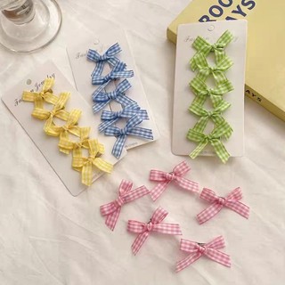 Set 3 kẹp nơ caro phong cách Hàn Quốc