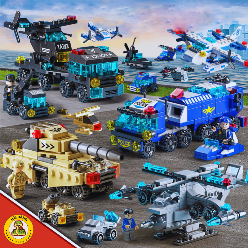 Đồ chơi lắp ráp lego mô hình Bộ sưu tập các máy bay chiến đấu, xe quân sự, xe cứu hỏa... (6 trong 1)