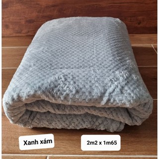 (Hỏa Tốc HCM) Chăn mền lông xanh xám bắp mịn khổ 2m2 x 1m65