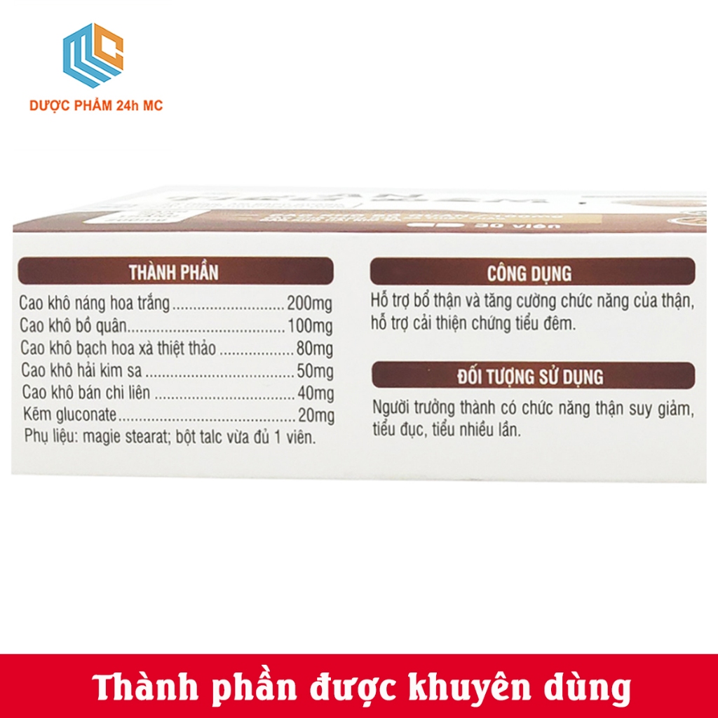 AN TIỂU ĐÊM Dược phẩm 24h MC - hộp vỉ 30 viên - giảm tiểu đếm tiểu nhiều lần, tiểu không tự chủ do thận kém