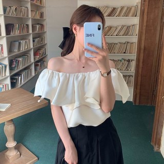 Áo cổ bèo bẹt vai mặc được 2 kiểu chất vải satin mềm ít nhăn, freesize  dưới 65kg mặc vừa - 55kg.linh