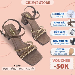 Sandal cao gót bigsize Chị Đẹp Store quai đính đá 5cm, guốc cao gót gót vuông quai đá mã U70-3