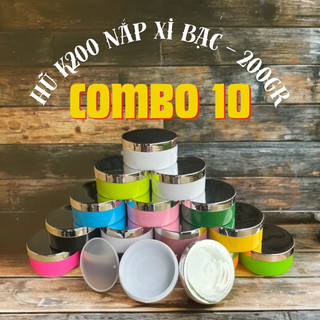 Combo 10 hủ đựng kem body cao cấp 200gr-nắp xi bạc-loại 1-có nắp lót chống tràn