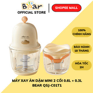 Máy xay ăn dặm cho bé mini Bear QSJ-C01T1 2 cối thủy tinh, 6 lưỡi dao INOX đa năng, 200W,BH 18 Tháng