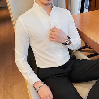 Áo sơ mi, áo sơ mi nam cổ nẹp V thời trang form áo trẻ phong cách, vải mềm mịn thoáng mát