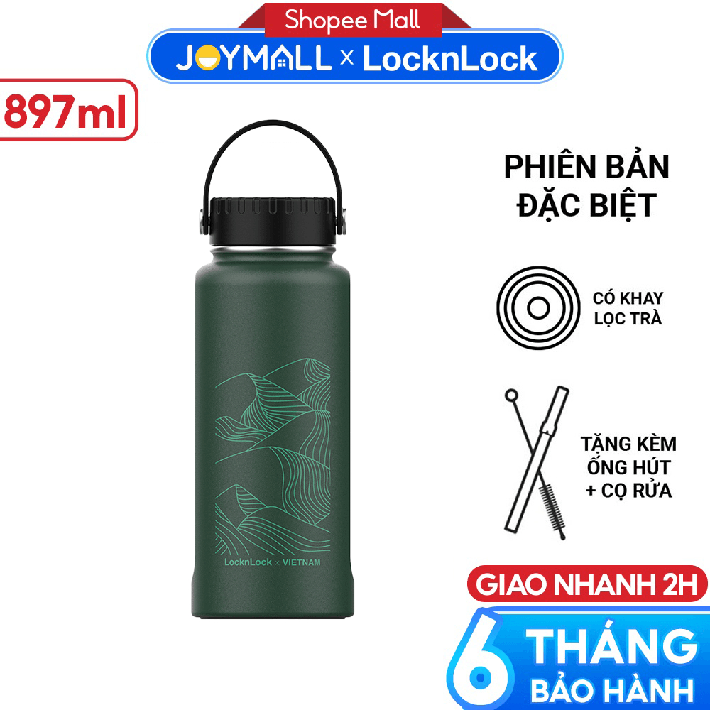 Bình giữ nhiệt Lock&Lock 897ml Riga Xanh Ruộng LHC4160DGRN, Hàng chính hãng, lọc trà inox -JoyMall