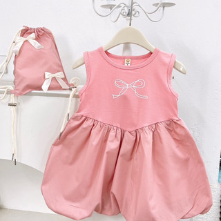 Váy cho bé gái, Váy cotton họa tiết in hình dáng phồng cách điệu tặng kèm túi nơ cho bé gái 10-30kg PINKYKIDS