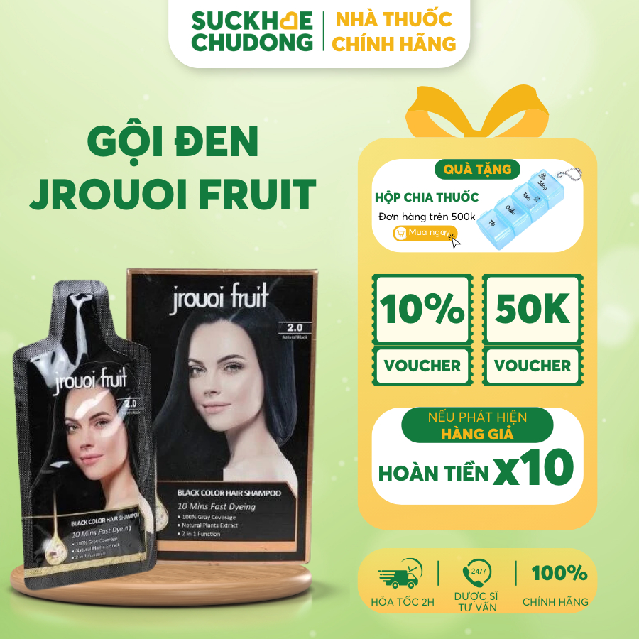 Gội nhuộm đen cho tóc bạc (gội phủ bạc) hiệu JROUOI FRUIT Màu Đen - Gói 30ml