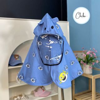 Áo choàng chống nắng cho bé trai bé gái họa tiết cá mập xanh siêu hot chất vải Cotton mềm mịn áo chống nắng tia UV