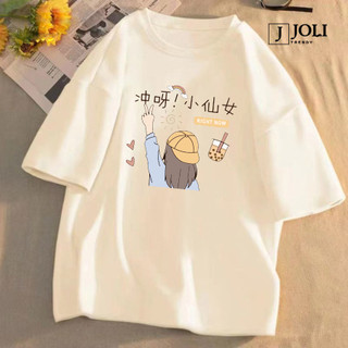 Áo Thun Unisex In Hình Cô Gái Form Rộng Nam Nữ by JOLI Phong Cách Ulzzang