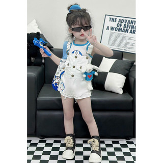 set 3chi tiết yếm jean+áo+gấu in hình doremon cho bé gái a24-20