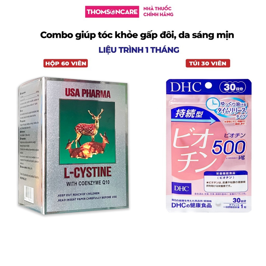 Combo tóc chắc khỏe Biotin DHC 30 viên và Lcystine 60 viên, giúp đẹp da, kích thích mọc tóc, giảm lão hóa da cystine