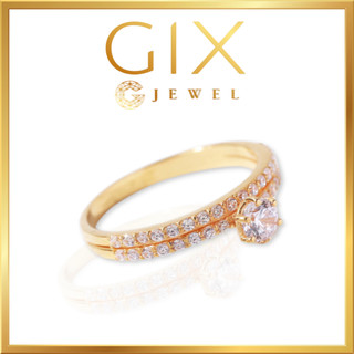 Nhẫn bạc nữ mạ vàng đính đá trắng viền hai hàng đá Gix Jewel SPGN52
