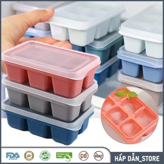 Khay Làm Đá Silicon 6 Ô Có Nắp Đậy Kháng Xả Đá Sau 1 Lần Nhấn Cao Cấp An Toàn Sức Khoẻ Khuôn Làm Kem