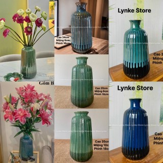 Lọ Hoa Bình Hoa Cao 34cm Dáng Lá Dừa Men Hỏa Biến Gốm Sứ Bát Tràng Cắm Đào Lựu Đẹp - Lynke Store