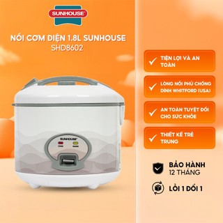 Nồi cơm điện 1.8L Sunhouse SHD8602 công suất 700W tỏa nhiệt đều,Hàng chính hãng- BẢO HÀNG 12 THÁNG