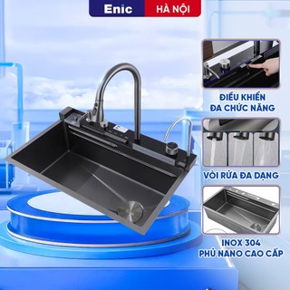 Bồn rửa chén thông minh Enic DK4 Chậu rửa inox 1 ngăn lớn, vòi phun thác nước hiện đại, màn hình led