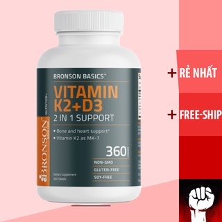 VITAMIN K2 D3 | Bronson Basics Vitamin K2 + D3 (MK7) [90MCG - 5000IU] [360 Viên] | Tăng Đề Kháng - C