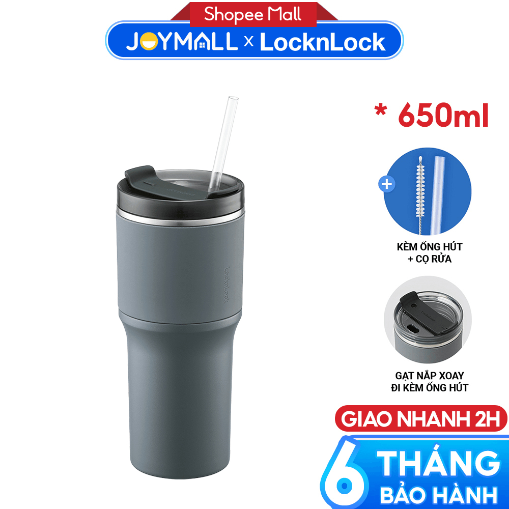 Ly giữ nhiệt Lock&Lock 650ml LHC4277SGRY Xám Metro Drive - Hàng chính hãng, kèm ống hút cọ rửa, nắp xoay - JoyMall