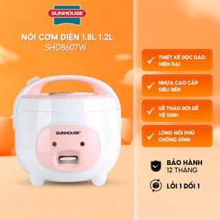 Nồi cơm điện 1.8l 1.2l sunhouse shd8607w công suất 700w nấu nhanh chín đều hàng chính hãng