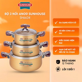 Bộ 3 nồi anod sunhouse sh6634-chính hãng - nồi không dùng cho bếp từ