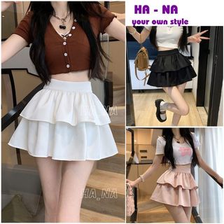 Chân váy ngắn bèo xếp ly 2 tầng, có 3 màu đen trắng hồng dễ mặc dễ phối đồ kiểu dáng thời trang - HANAFASHION CV24