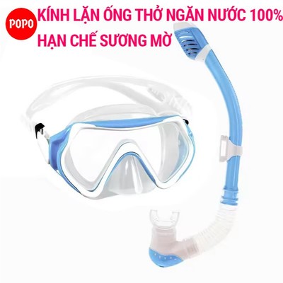 Bộ kính lặn ống thở POPO TB3 cho trẻ em từ 4 tuổi, mắt kính cường lực ngăn nước 100%