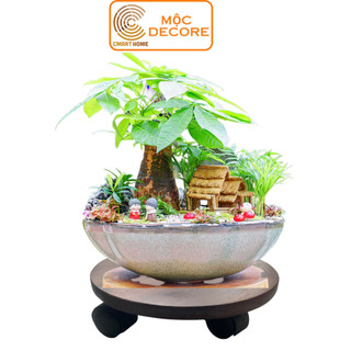 Giá để chậu cây tròn, đế để chậu hoa cmart home có bánh xe di chuyển linh hoạt, chất liệu gỗ tràm bền - đế để chậu cây