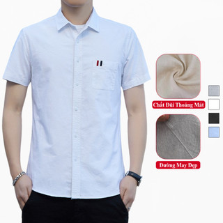 Áo Sơ Mi Ngắn Tay Nam Mùa Hè VICENZO Cổ Đứng Vải Thô Cotton Mềm Mịn Thoáng Mát, Sơ Mi Nam Tay Ngắn