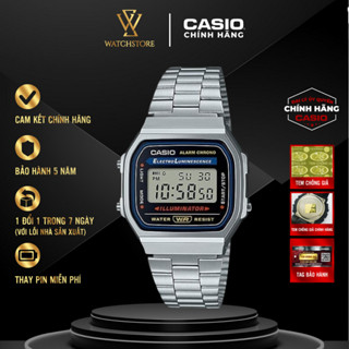 Đồng Hồ Điện Tử Unisex A168WA-1DF Vintage Mặt Kính Hình Chữ Nhật Nhựa 36.3mm Chống Nước Dây Kim Loại Chính Hãng Casio