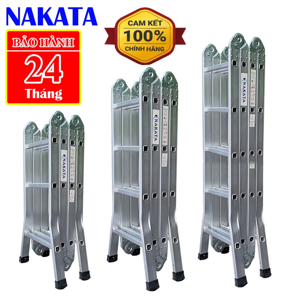 Thang nhôm gấp 4 đoạn chữ A 1,8m duỗi thẳng 3,6m NAKATA VN403