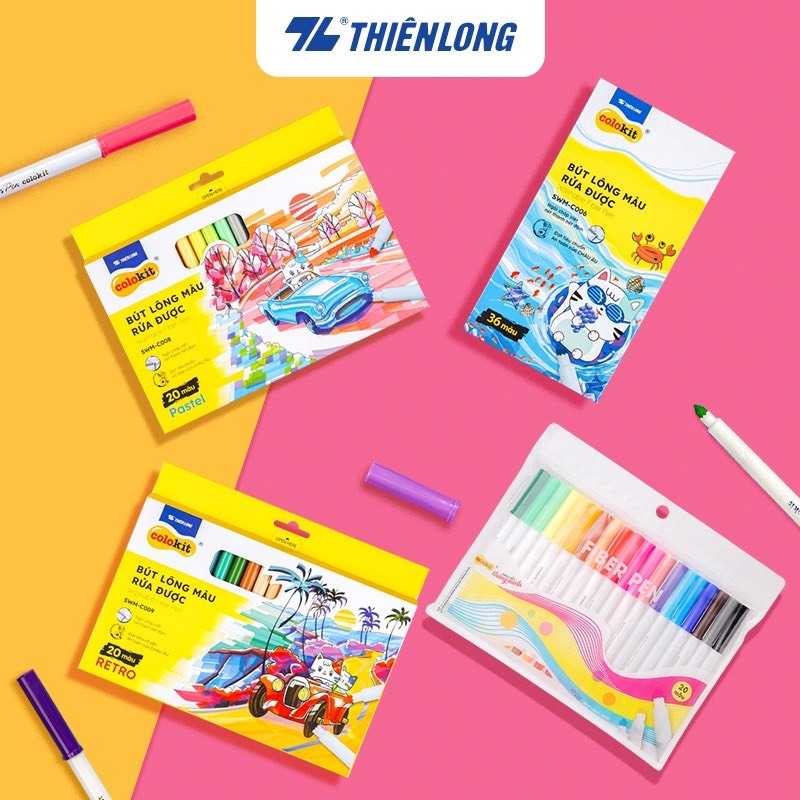 Bút lông màu Fiber Pen Thiên Long Colokit - Màu lông rửa được, ngòi êm trơn, mực an toàn tiêu chuẩn 