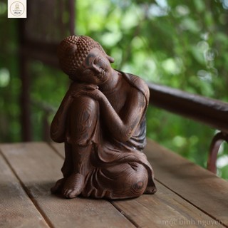 Tượng Phật ngồi an yên, làm từ gỗ Mun Đuôi Công để mộc kích thước 20 và 30cm, tượng dùng decor văn phòng, bàn làm việc