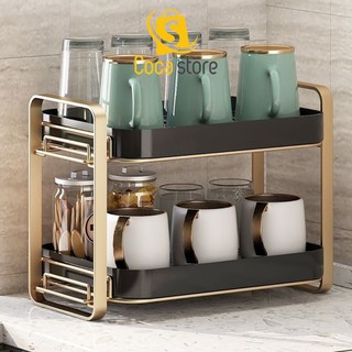  Kệ để chén khay úp cốc kệ đựng gia vị đa năng 2 tầng có khay ráo nước khung thép cao cấp chống rỉ 