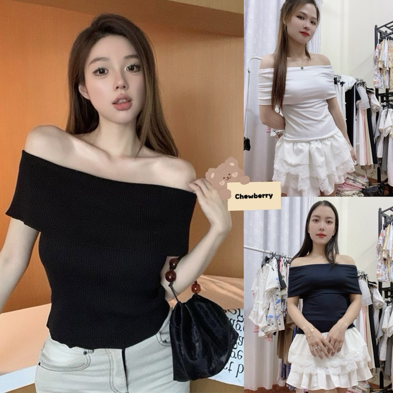 Áo Croptop Trễ Vai Chất Thun Zip Co Giãn Bệt Vai Sang Chảnh | BigBuy360 - bigbuy360.vn