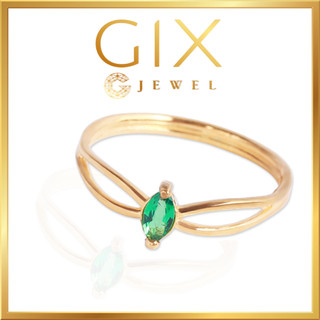Nhẫn bạc 925 nữ đá xanh lá cây hạt dưa cổ điển đai chéo Gix Jewel SPGN02