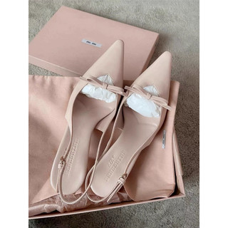 Giày slingback nơ tiểu thư - giày cao gót nữ hở gót