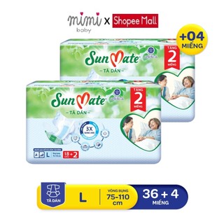 Combo 2 bịch tã dán Sunmate size L 18+2 miếng mẫu mới mỏng, mềm- Tổng 40 miếng