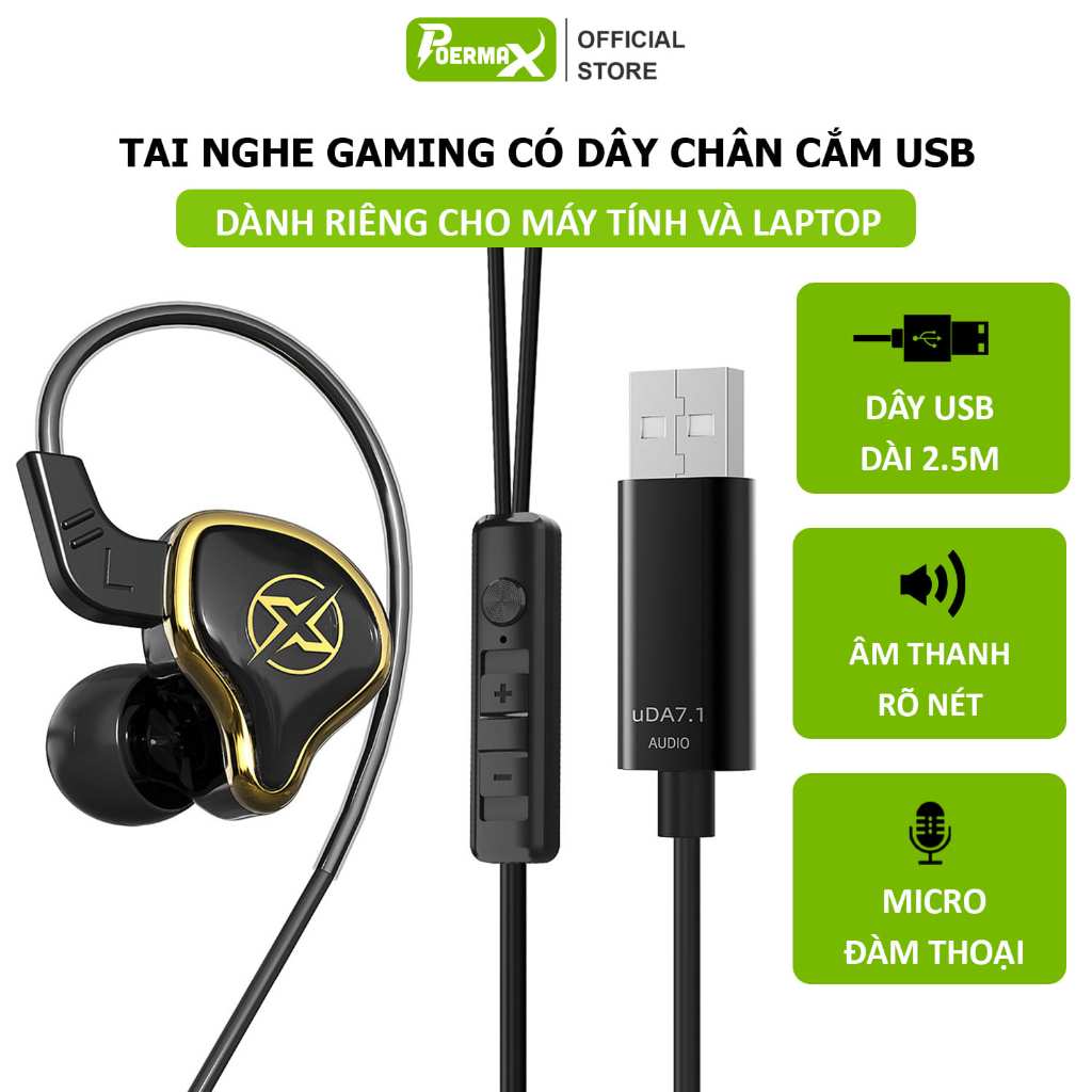 Tai nghe chân cắm USB dành cho máy tính laptop, tích hợp micro đàm thoại âm thanh chất lượng cao