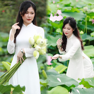 Áo dài học sinh trắng cổ cao , tay dài giá rẻ chất lụa mỹ